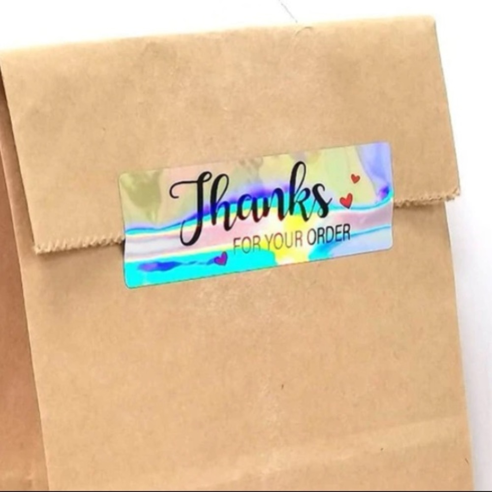 120 ct Metallic Thank you Label “Thanks for your order” Script & Hearts - Picture 4 of 6